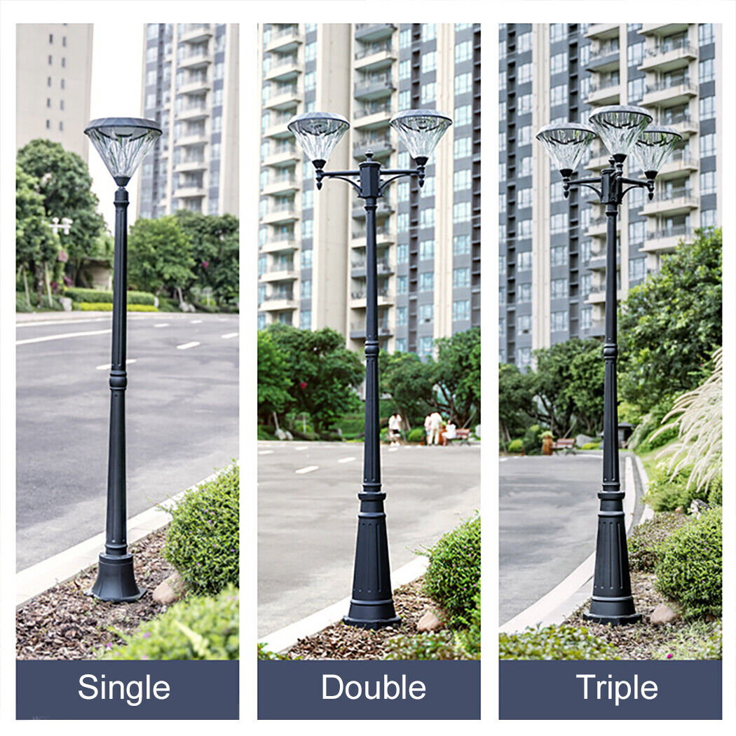 Double Head Solar Post Light 2 Head Solar Street Lantern Flat Top Lawn Walkway